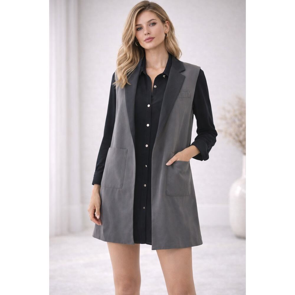 🖤 Chic Layered Grey Blazer Cardigan + Oversized Black Shirt | Minimalist Look